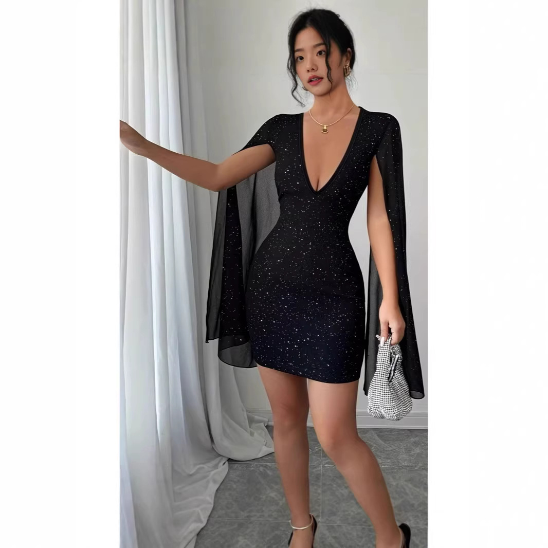 Midi Dress - V Yaka Dar Kesim Midi Elbise