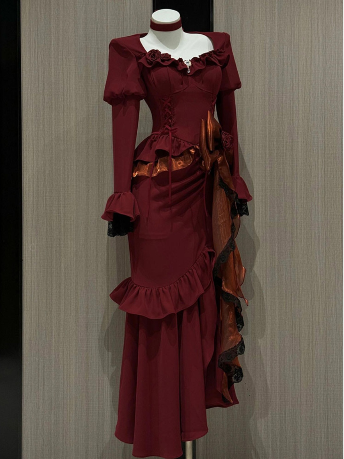 Women'S Red Formal Wear - Bahar Kırmızı Vintage Elbise Kadın Dantel
