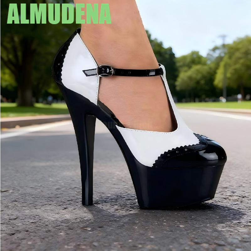 Pump Heel Block - Çizgili Renk Bloklu Pompa Ayakkabı Modaya