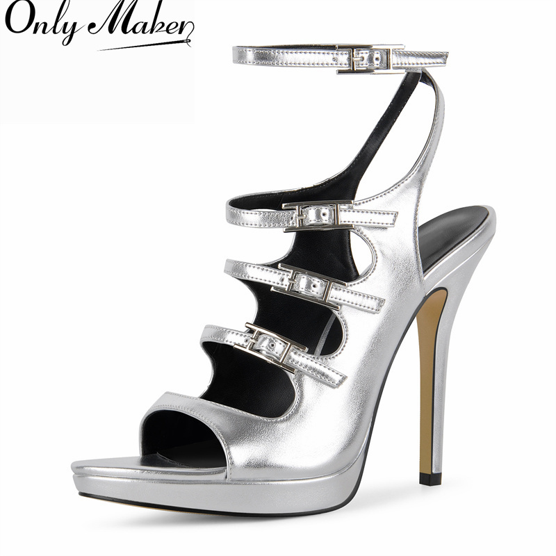 Formal Dress - Onlymaker Kadın Gümüş Stiletto Sandalet Çoklu