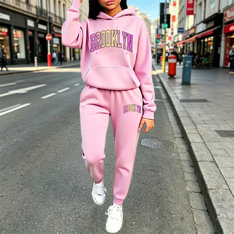 Womens Suit - Günlük Kadın Kıyafetleri Baskılı Kapüşonlu Sweatshirt