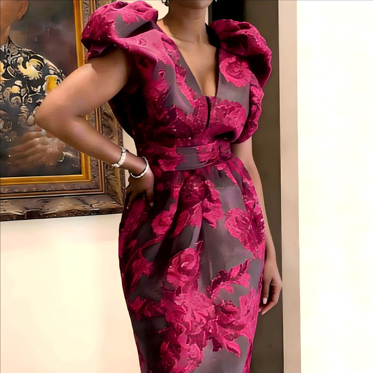 QMANSHA Artı Boyutu Bordo Çiçe - Midi Dress incelemesi ve fiyatı